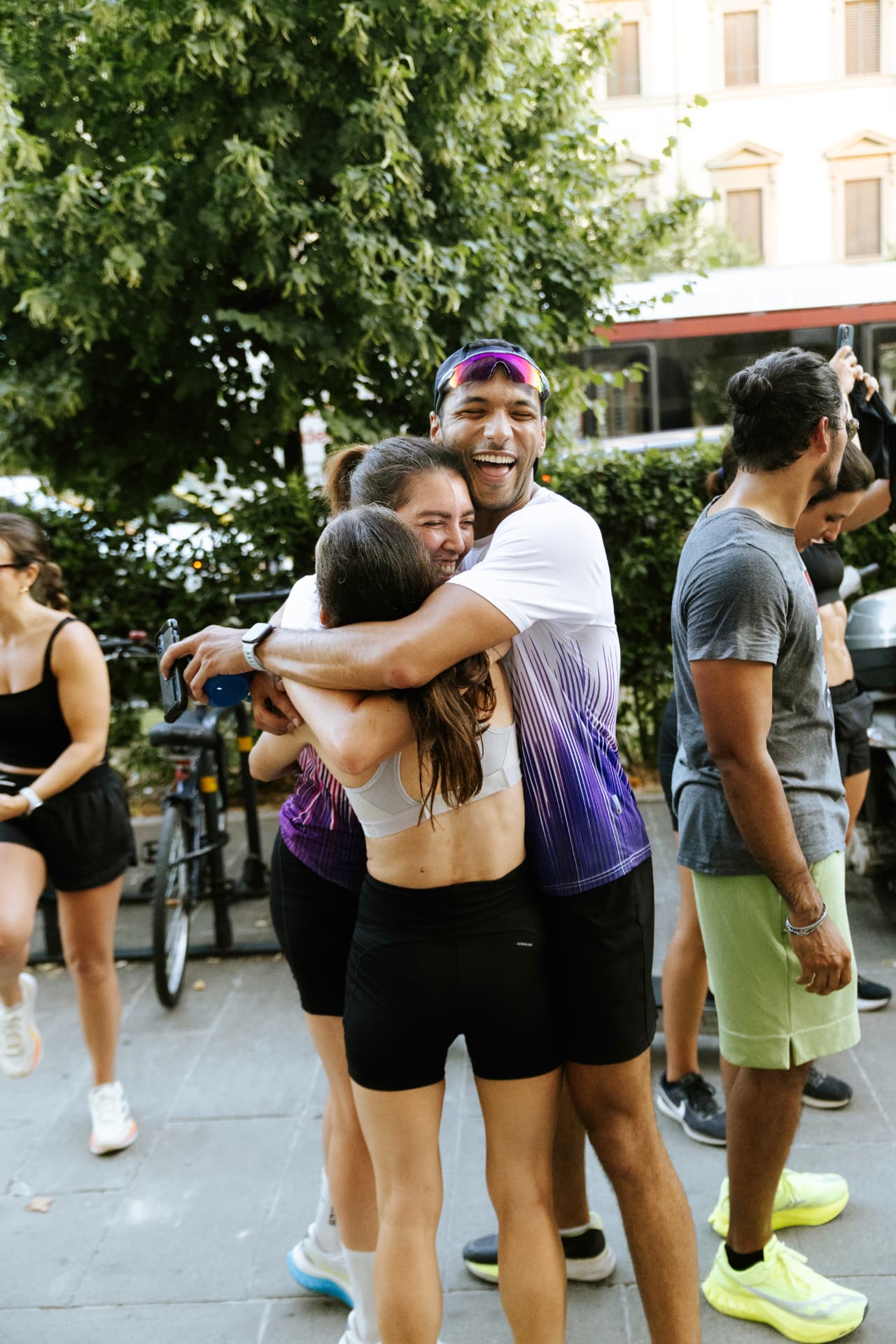 Community hug after a run in Florence