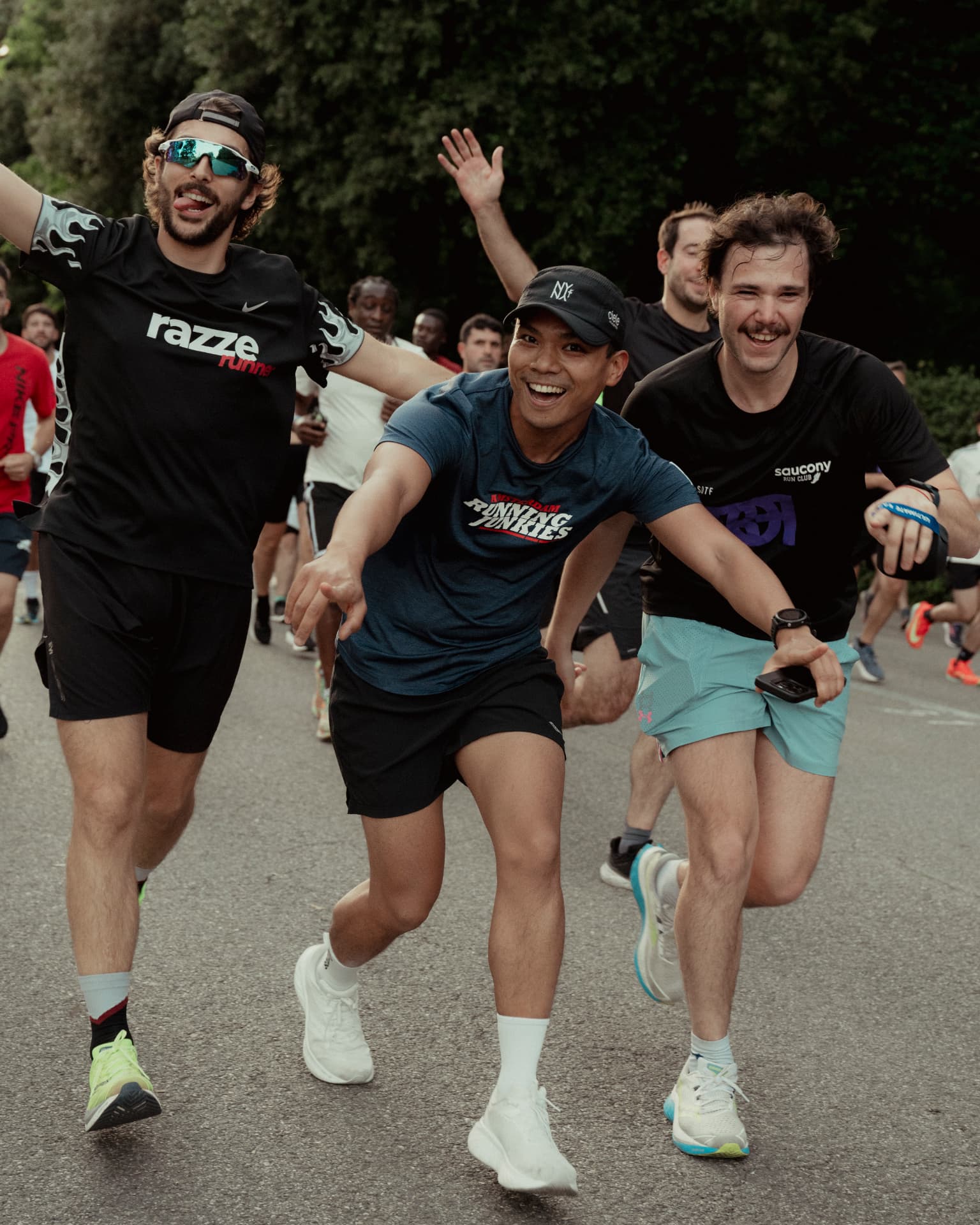Happy group of runners during a community run